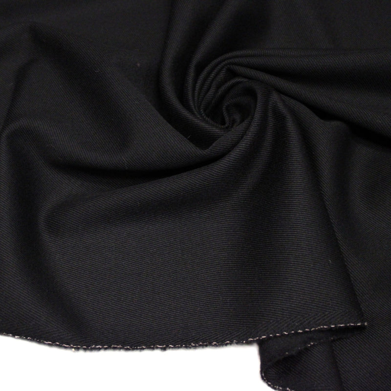 Tissu lainage sergé de laine noir - Fabrication italienne - TissusPapi.com