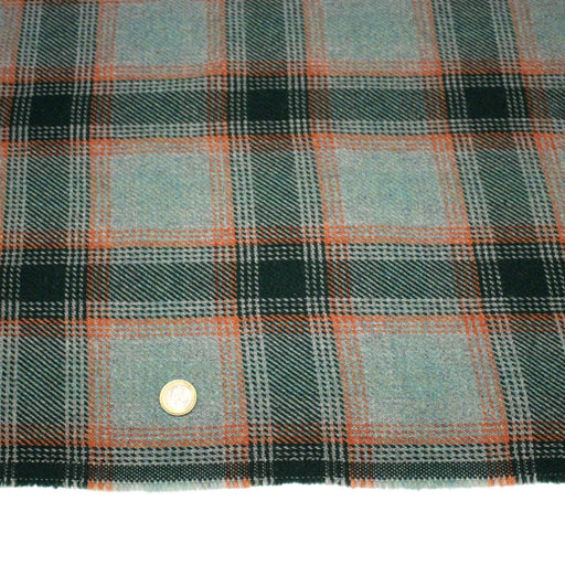 Tissu lainage tartan vert & orange - Fabrication italienne - TissusPapi.com