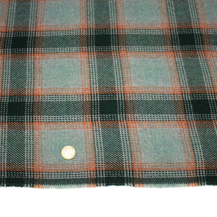 Tissu lainage tartan vert & orange - Fabrication italienne - TissusPapi.com