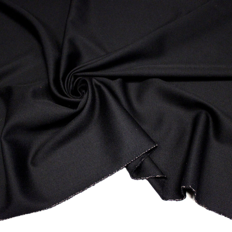 Tissu lainage sergé de laine noir - Fabrication italienne - TissusPapi.com