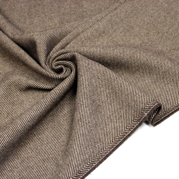 Tissu lainage sergé, fines rayures crème et chocolat - Fabrication italienne - TissusPapi.com
