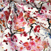 Tissu gabardine coton imprimée GUNMA jardin japonais, oiseaux et fleurs de cerisier - OEKO - TEX - TissusPapi.com