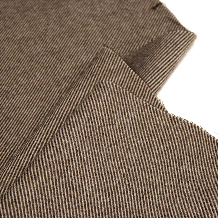 Tissu lainage sergé, fines rayures crème et chocolat - Fabrication italienne - TissusPapi.com
