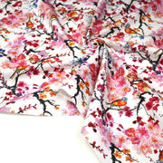 Tissu gabardine coton imprimée GUNMA jardin japonais, oiseaux et fleurs de cerisier - OEKO - TEX - TissusPapi.com