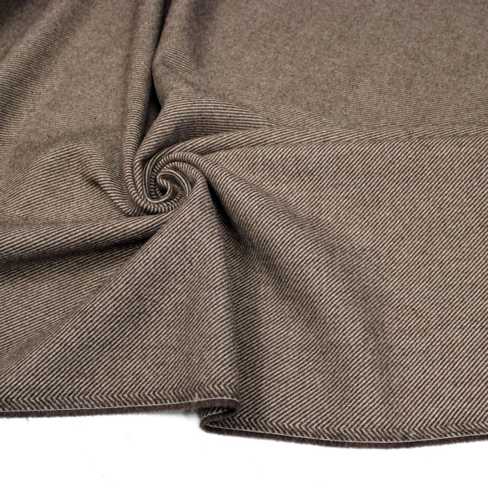 Tissu lainage sergé, fines rayures crème et chocolat - Fabrication italienne - TissusPapi.com