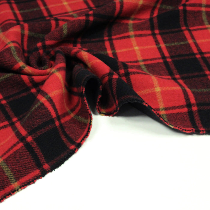 Tissu lainage tartan noir jaune et rouge - Fabrication italienne