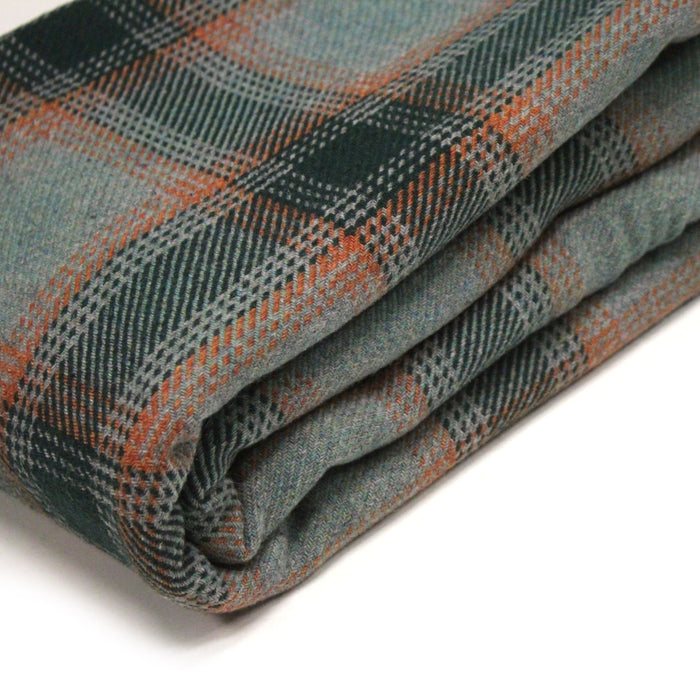Tissu lainage tartan vert & orange - Fabrication italienne - TissusPapi.com