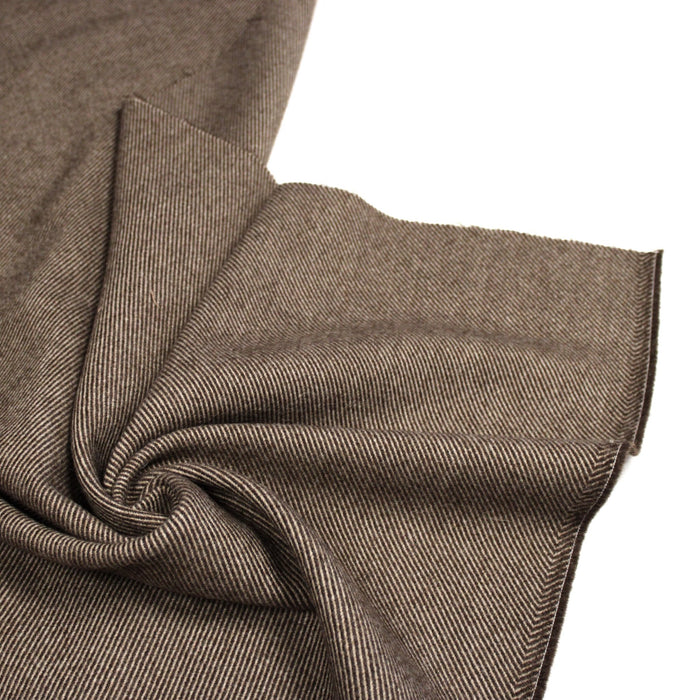 Tissu lainage sergé, fines rayures crème et chocolat - Fabrication italienne - TissusPapi.com
