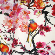 Tissu gabardine coton imprimée GUNMA jardin japonais, oiseaux et fleurs de cerisier - OEKO - TEX - TissusPapi.com