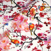 Tissu gabardine coton imprimée GUNMA jardin japonais, oiseaux et fleurs de cerisier - OEKO - TEX - TissusPapi.com