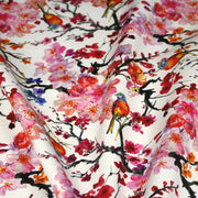 Tissu gabardine coton imprimée GUNMA jardin japonais, oiseaux et fleurs de cerisier - OEKO - TEX - TissusPapi.com