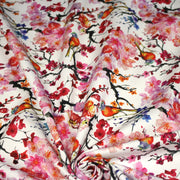 Tissu gabardine coton imprimée GUNMA jardin japonais, oiseaux et fleurs de cerisier - OEKO - TEX - TissusPapi.com