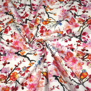 Tissu gabardine coton imprimée GUNMA jardin japonais, oiseaux et fleurs de cerisier - OEKO - TEX - TissusPapi.com