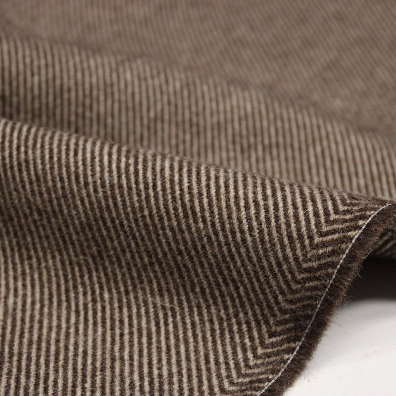 Tissu lainage sergé, fines rayures crème et chocolat - Fabrication italienne - TissusPapi.com