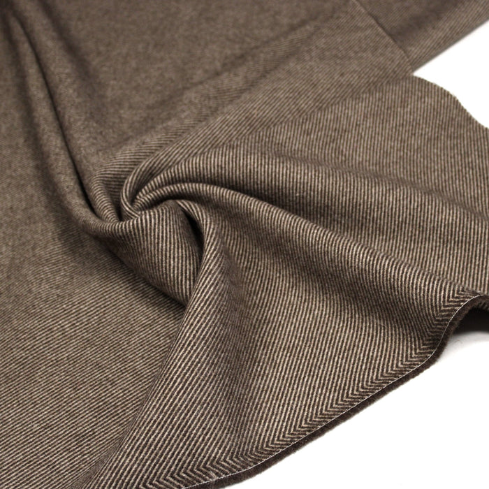 Tissu lainage sergé, fines rayures crème et chocolat - Fabrication italienne - TissusPapi.com