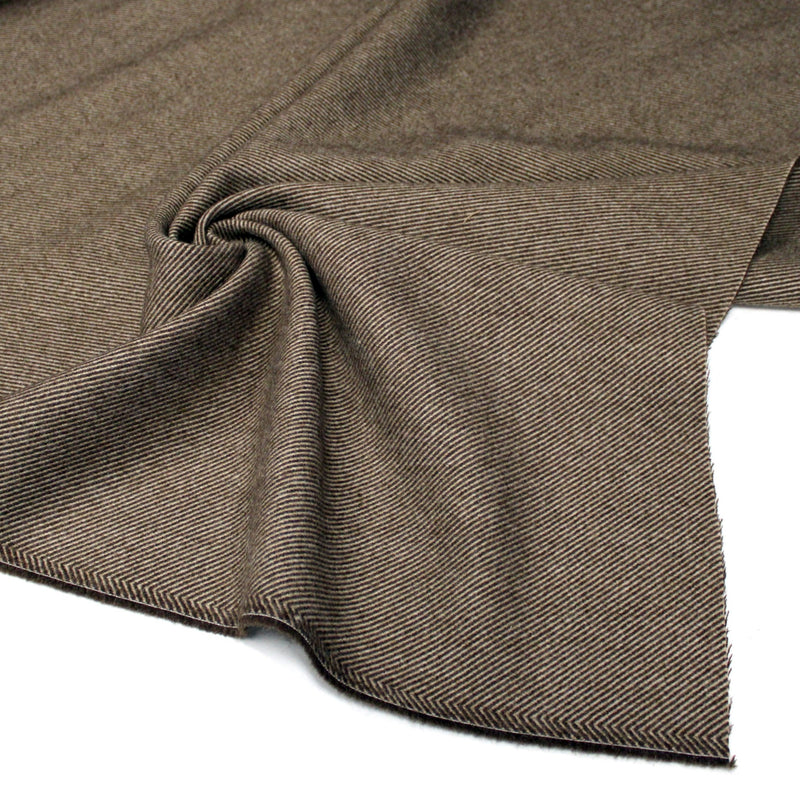Tissu lainage sergé, fines rayures crème et chocolat - Fabrication italienne - TissusPapi.com