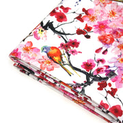 Tissu gabardine coton imprimée GUNMA jardin japonais, oiseaux et fleurs de cerisier - OEKO - TEX - TissusPapi.com