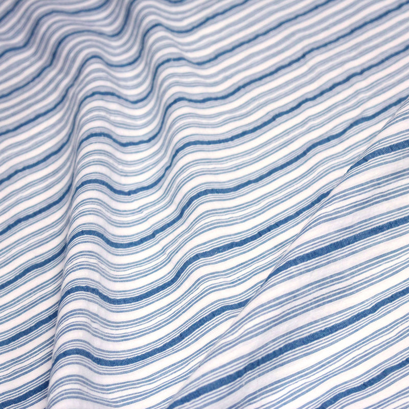 Tissu Seersucker coton rayures bleues et blanches - TissusPapi.com