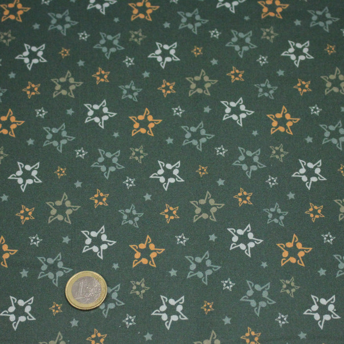 Tissu cotonnade vert aux notes de musique en étoiles - STANDARD 100 OEKO - TEX - TissusPapi.com