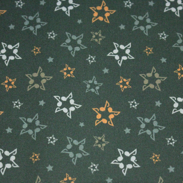 Tissu cotonnade vert aux notes de musique en étoiles - STANDARD 100 OEKO - TEX - TissusPapi.com
