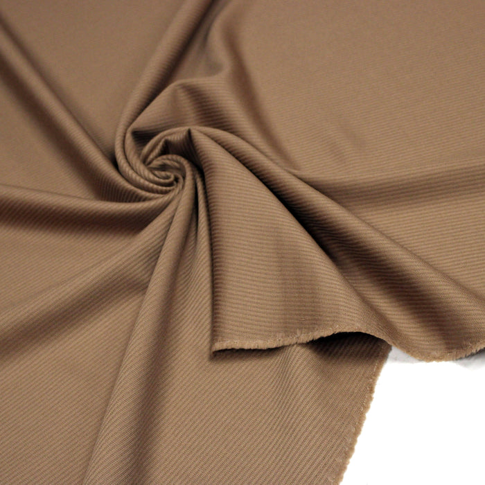 Tissu lainage sergé, fines rayures camel uni - Fabrication italienne