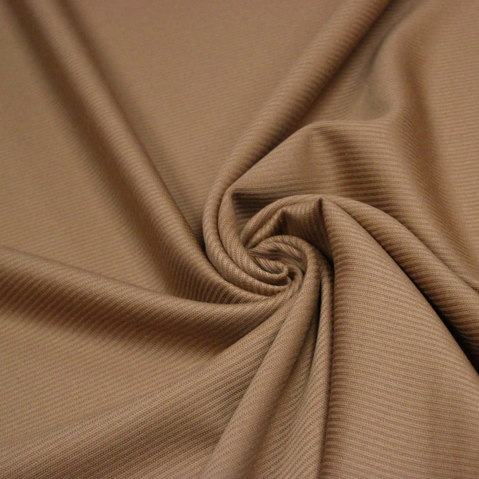 Tissu lainage sergé, fines rayures camel uni - Fabrication italienne