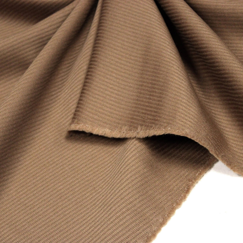 Tissu lainage sergé, fines rayures camel uni - Fabrication italienne - TissusPapi.com