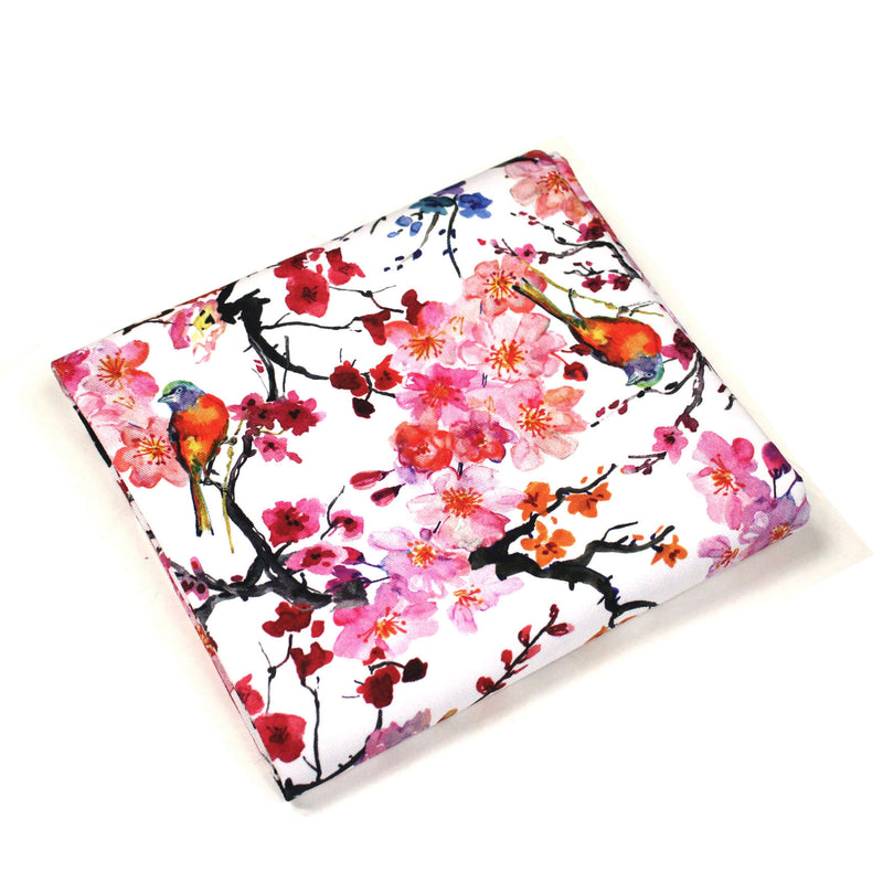 Tissu gabardine coton imprimée GUNMA jardin japonais, oiseaux et fleurs de cerisier - OEKO - TEX - TissusPapi.com
