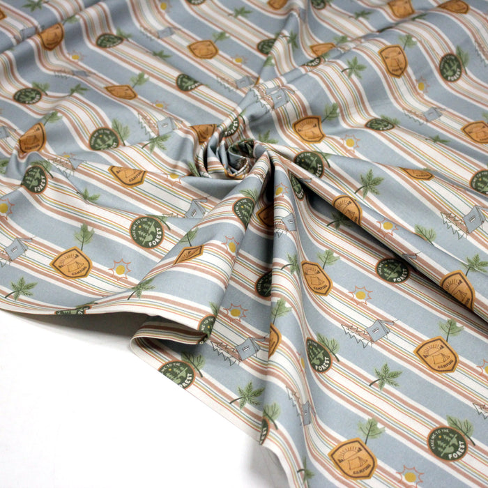 Tissu cotonnade motif CAMPING & belles rayures colorées - STANDARD 100 OEKO - TEX - TissusPapi.com
