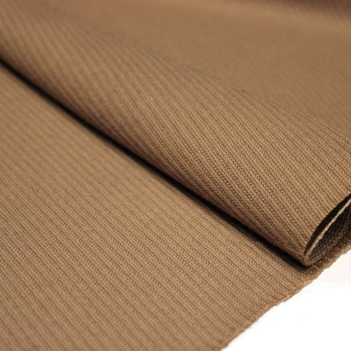Tissu lainage sergé, fines rayures camel uni - Fabrication italienne