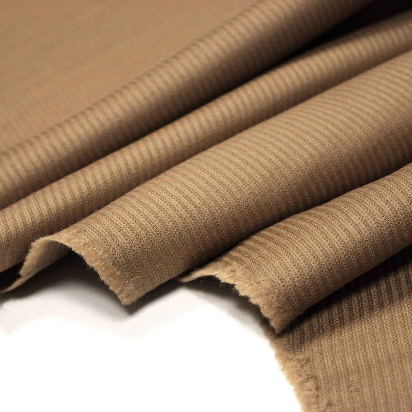 Tissu lainage sergé, fines rayures camel uni - Fabrication italienne - TissusPapi.com