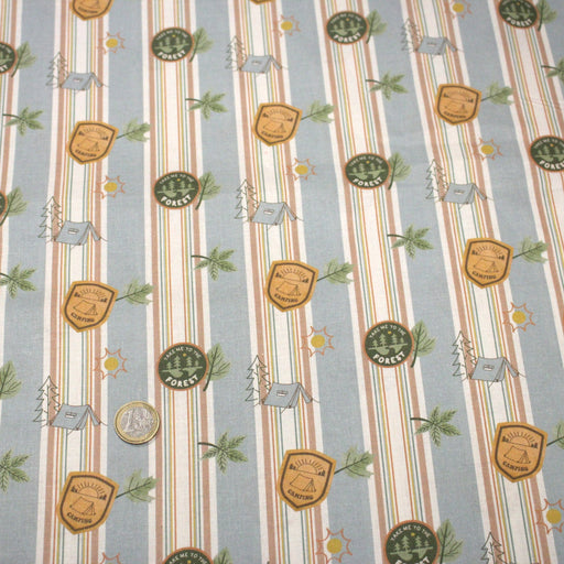 Tissu cotonnade motif CAMPING & belles rayures colorées - STANDARD 100 OEKO - TEX - TissusPapi.com