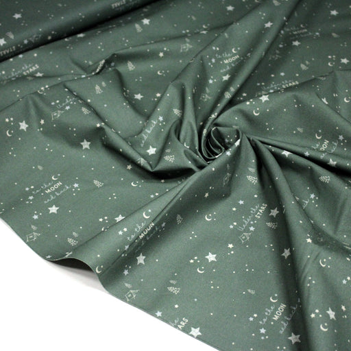 Tissu cotonnade vert TO THE MOON AND BACK - STANDARD 100 OEKO - TEX - TissusPapi.com