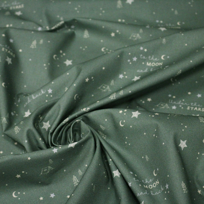 Tissu cotonnade vert TO THE MOON AND BACK - STANDARD 100 OEKO - TEX - TissusPapi.com