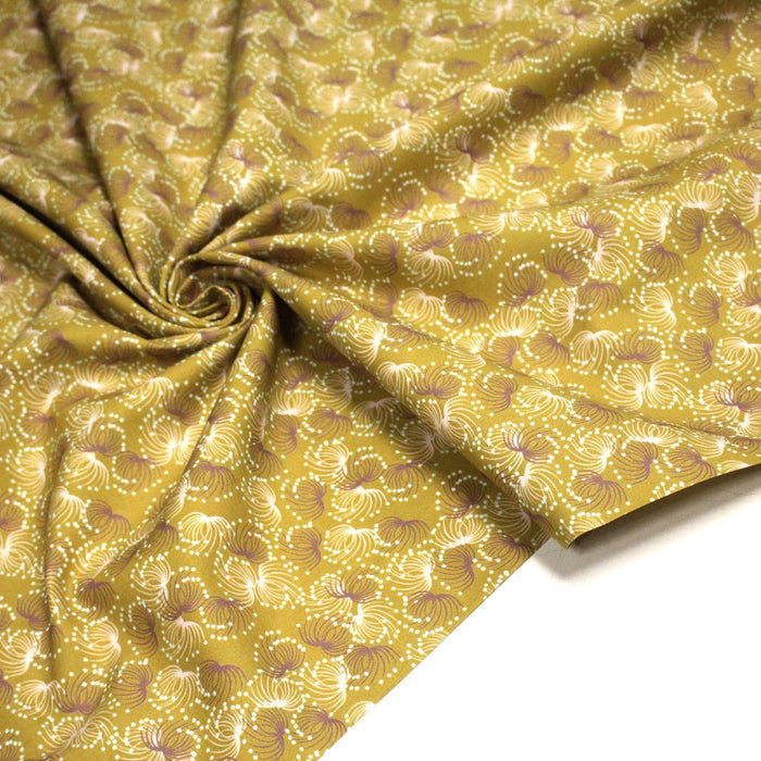 Tissu cotonnade jaune aux coraux violets et roses - STANDARD 100 OEKO - TEX - TissusPapi.com