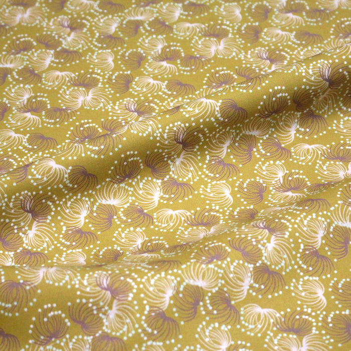 Tissu cotonnade jaune aux coraux violets et roses - STANDARD 100 OEKO - TEX - TissusPapi.com