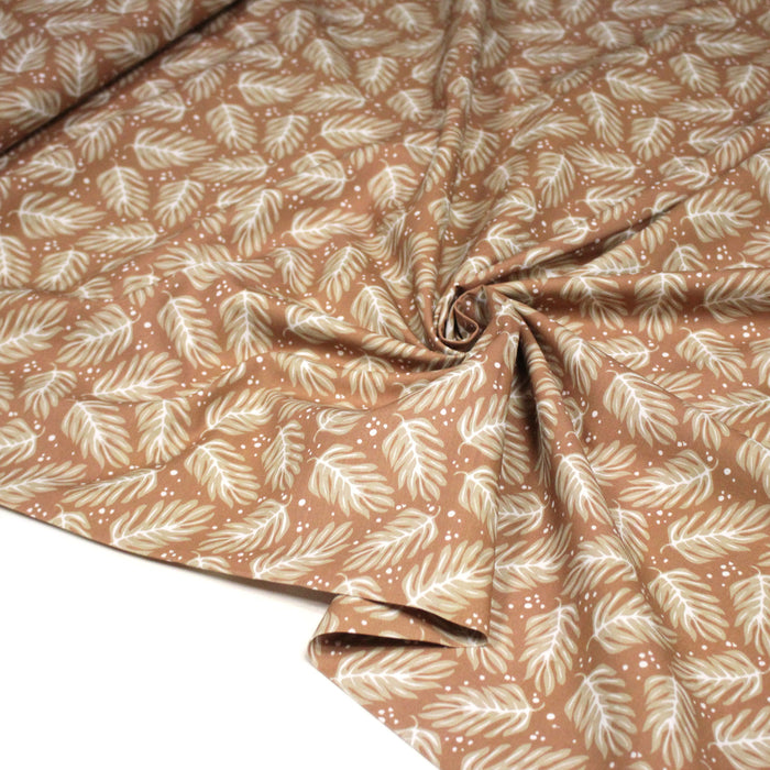 Tissu cotonnade caramel aux feuilles tropicales - STANDARD 100 OEKO - TEX - TissusPapi.com