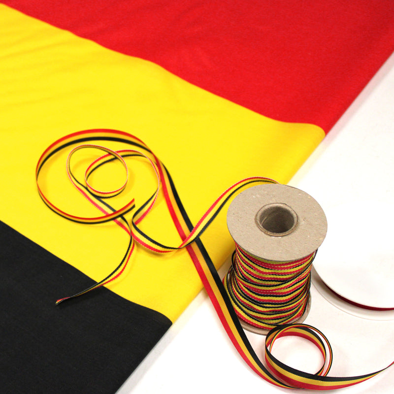 Drapeau belge 80 cm & rubans belges au mètre – Noir, jaune, rouge, ALLEZ LES BELGES !