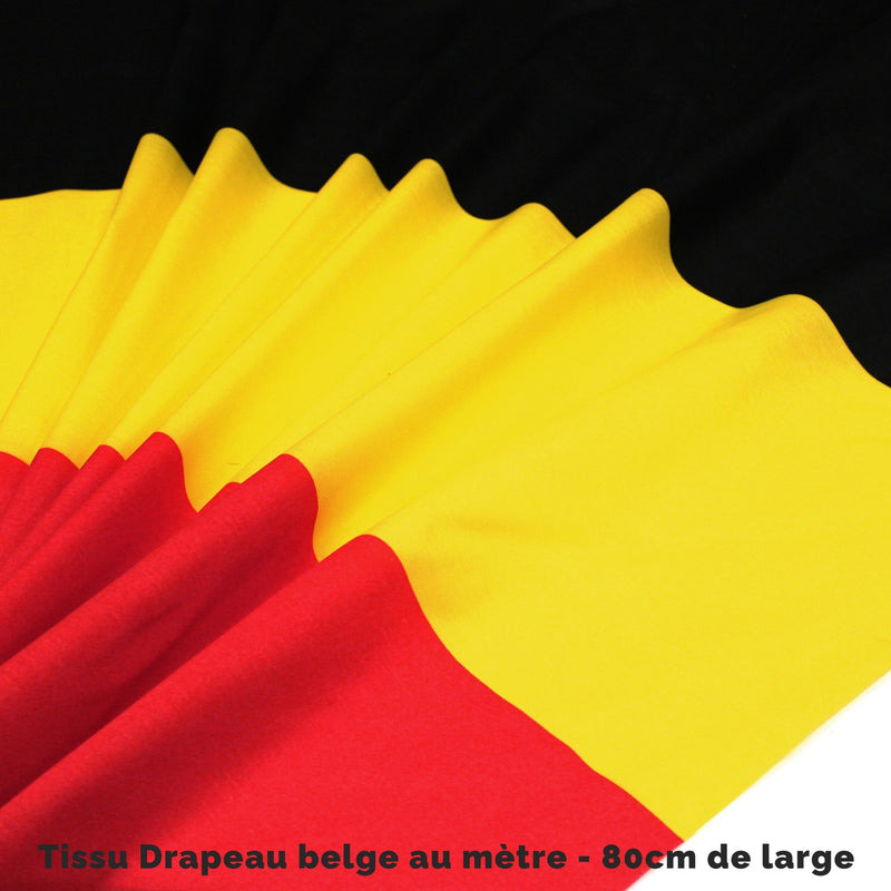 Drapeau belge 80 cm & rubans belges au mètre – Noir, jaune, rouge, ALLEZ LES BELGES ! - TissusPapi.com