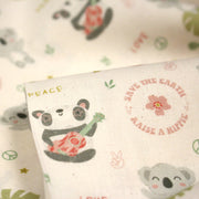 Tissu cotonnade écru, Koalas pandas et ukuleles - STANDARD 100 OEKO - TEX - TissusPapi.com