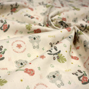 Tissu cotonnade écru, Koalas pandas et ukuleles - STANDARD 100 OEKO - TEX - TissusPapi.com