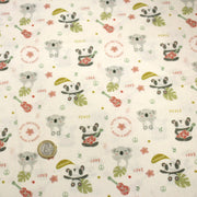 Tissu cotonnade écru, Koalas pandas et ukuleles - STANDARD 100 OEKO - TEX - TissusPapi.com