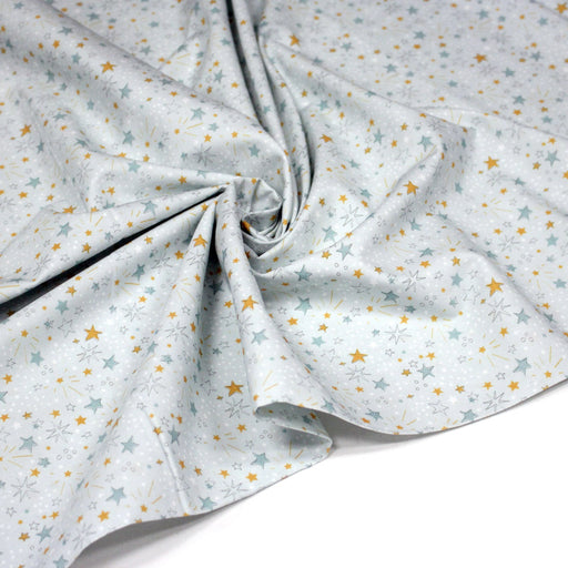 Tissu cotonnade bleu ciel aux étoiles bleues et jaunes - STANDARD 100 OEKO - TEX - TissusPapi.com