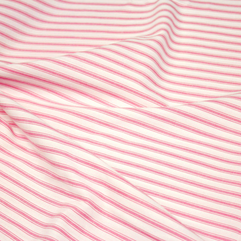 Tissu cotonnade rayée : blanc & rayures roses - TissusPapi.com