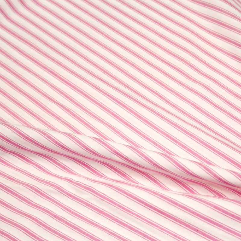 Tissu cotonnade rayée : blanc & rayures roses - TissusPapi.com