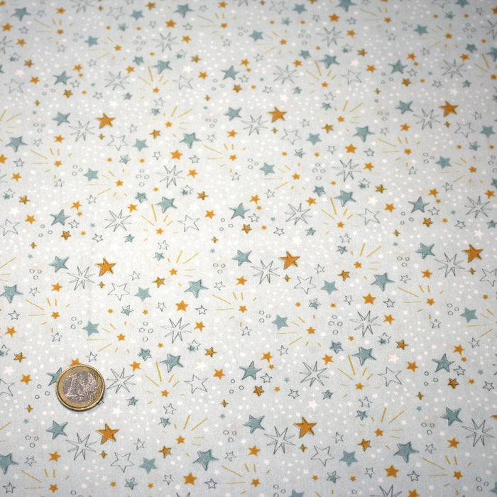 Tissu cotonnade bleu ciel aux étoiles bleues et jaunes - STANDARD 100 OEKO - TEX - TissusPapi.com