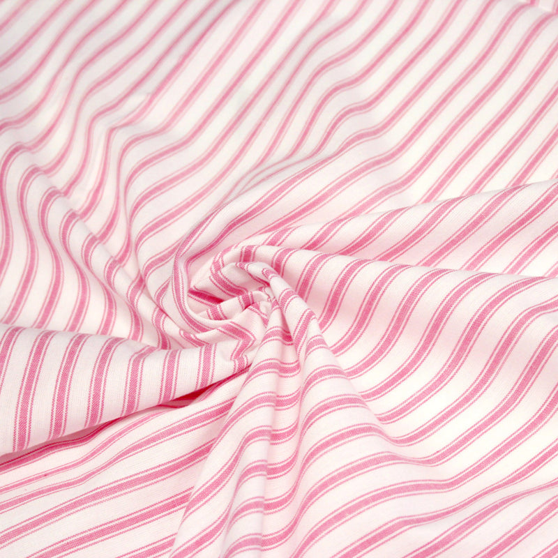 Tissu cotonnade rayée : blanc & rayures roses - TissusPapi.com