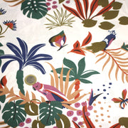 Tissu cotonnade blanc, motif tropical & oiseaux multicolores - STANDARD 100 OEKO - TEX - TissusPapi.com