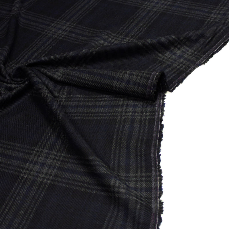 Tissu lainage tartan carreaux noir bleu nuit et gris anthracite - Fabrication italienne - TissusPapi.com