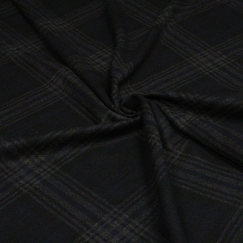Tissu lainage tartan carreaux noir bleu nuit et gris anthracite - Fabrication italienne - TissusPapi.com